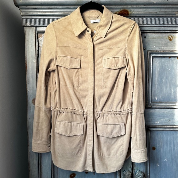 Vince Beige Suede Parka Utility Jacket Size XS - Picture 1 of 9